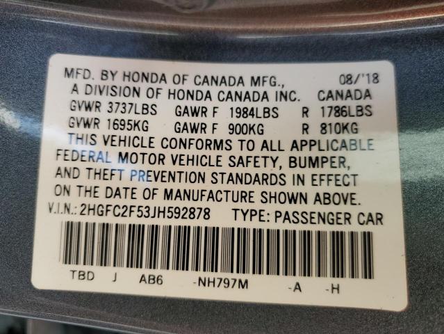 Photo 10 from auction – 2018 HONDA CIVIC LX with VIN 2HGFC2F53JH592878