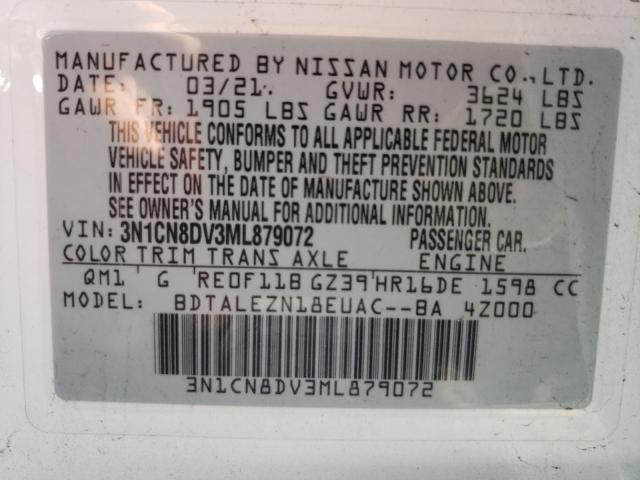 Photo 10 from auction – 2021 NISSAN VERSA S with VIN 3N1CN8DV3ML879072