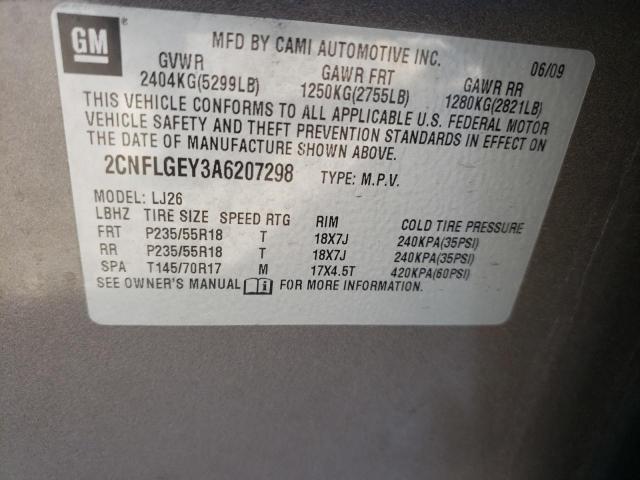 Photo 10 from auction – 2010 CHEVROLET EQUINOX LT with VIN 2CNFLGEY3A6207298