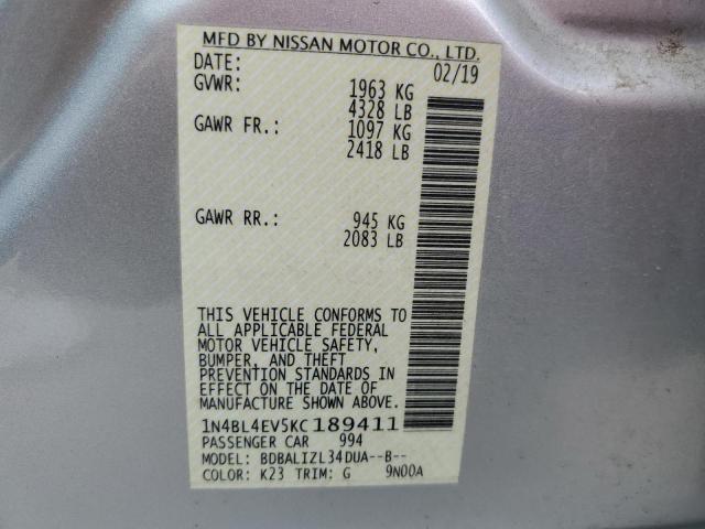 Photo 10 from auction – 2019 NISSAN ALTIMA SL with VIN 1N4BL4EV5KC189411