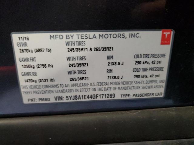 Photo 10 from auction – 2016 TESLA MODEL S with VIN 5YJSA1E44GF171269