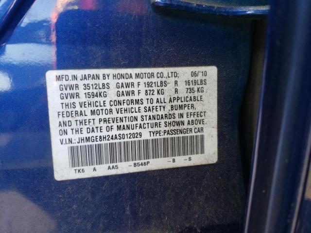 Photo 10 from auction – 2010 HONDA FIT with VIN JHMGE8H24AS012029