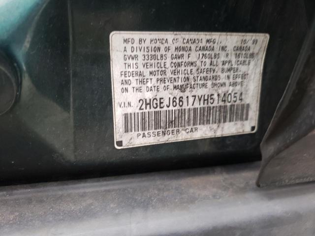 Photo 10 from auction – 2000 HONDA CIVIC BASE with VIN 2HGEJ6617YH514054