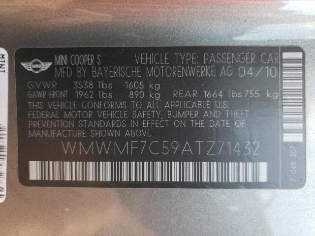 Photo 10 from auction – 2010 MINI COOPER S with VIN WMWMF7C59ATZ71432