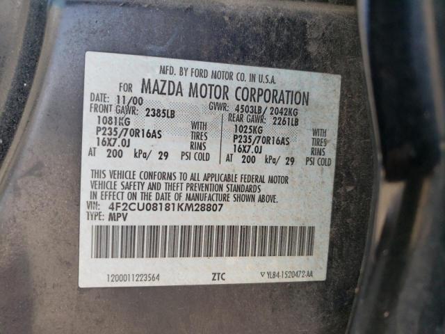 Photo 10 from auction – 2001 MAZDA TRIBUTE LX with VIN 4F2CU08181KM28807