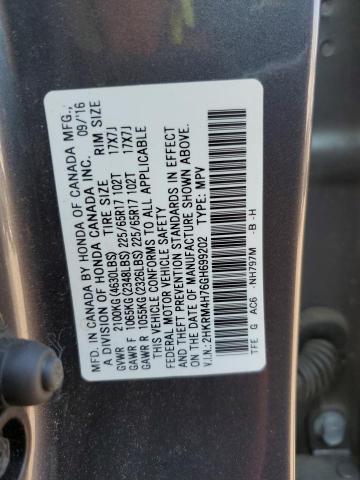 Photo 10 from auction – 2016 HONDA CR-V EXL with VIN 2HKRM4H76GH699202