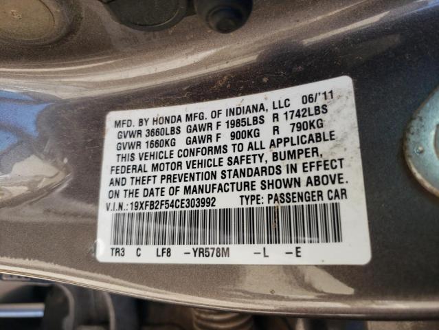 Photo 10 from auction – 2012 HONDA CIVIC LX with VIN 19XFB2F54CE303992