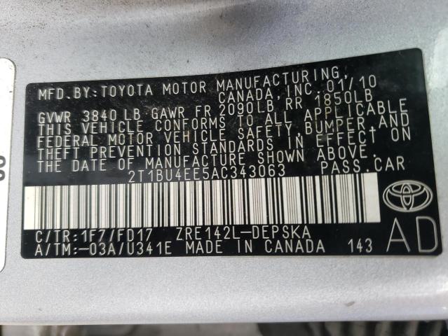 Photo 10 from auction – 2010 TOYOTA COROLLA BA with VIN 2T1BU4EE5AC343063