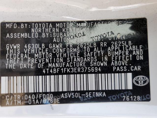 Photo 10 from auction – 2014 TOYOTA CAMRY L with VIN 4T4BF1FK3ER375694