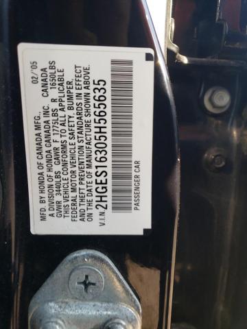 Photo 10 from auction – 2005 HONDA CIVIC with VIN 2HGES16305H565635