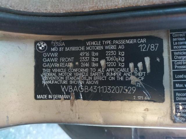 Photo 10 from auction – 1988 BMW 735 I AUTO with VIN WBAGB4311J3207529