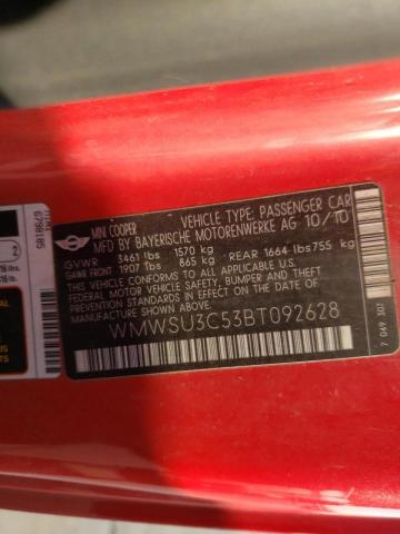 Photo 10 from auction – 2011 MINI COOPER with VIN WMWSU3C53BT092628