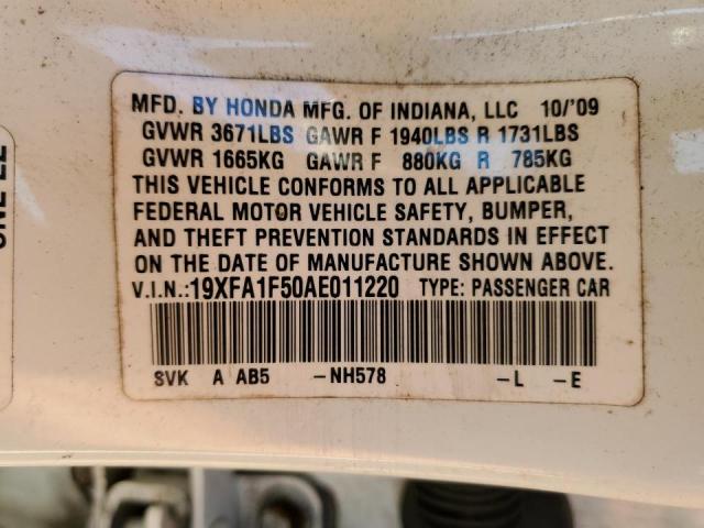 Photo 10 from auction – 2010 HONDA CIVIC LX with VIN 19XFA1F50AE011220