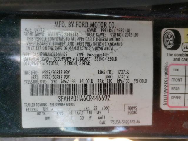 Photo 10 from auction – 2012 FORD FUSION SE with VIN 3FAHP0HA6CR446692