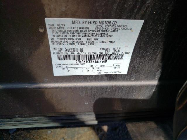 Photo 10 from auction – 2019 FORD FLEX SEL with VIN 2FMGK5C86KBA17308