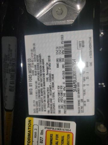 Photo 10 from auction – 2019 FORD FUSION SE with VIN 3FA6P0LU3KR167854