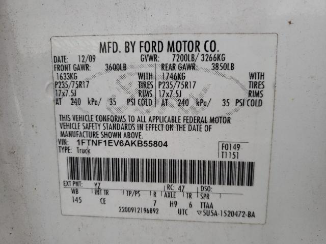 Photo 10 from auction – 2010 FORD F150 with VIN 1FTNF1EV6AKB55804