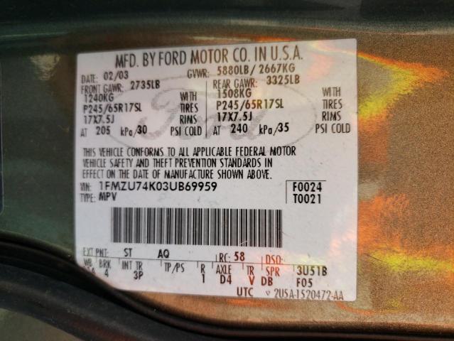 Photo 10 from auction – 2003 FORD EXPLORER E with VIN 1FMZU74K03UB69959