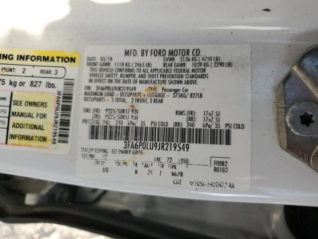 Photo 10 from auction – 2018 FORD FUSION SE with VIN 3FA6P0LU9JR219549
