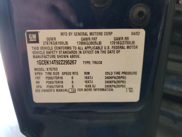 Photo 10 from auction – 2002 CHEVROLET SILVERADO with VIN 1GCEK14T92Z295267