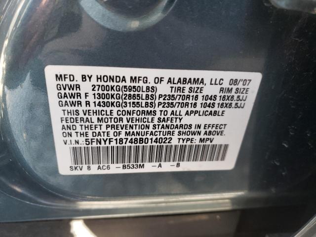 Photo 10 from auction – 2008 HONDA PILOT EXL with VIN 5FNYF18748B014022