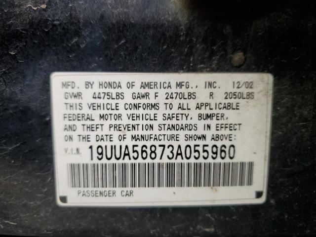 Photo 10 from auction – 2003 ACURA 3.2TL TYPE with VIN 19UUA56873A055960