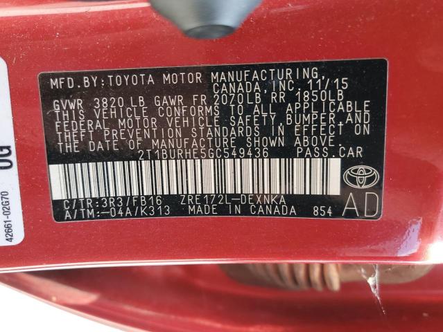 Photo 10 from auction – 2016 TOYOTA COROLLA L with VIN 2T1BURHE5GC549436