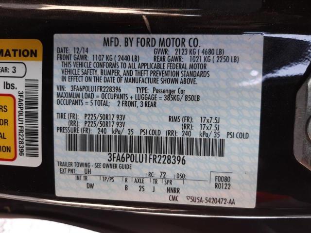 Photo 10 from auction – 2015 FORD FUSION SE with VIN 3FA6P0LU1FR228396