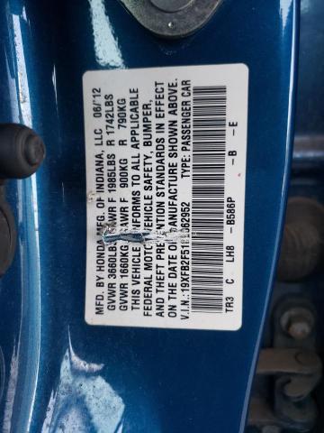 Photo 10 from auction – 2012 HONDA CIVIC LX with VIN 19XFB2F51CE362952