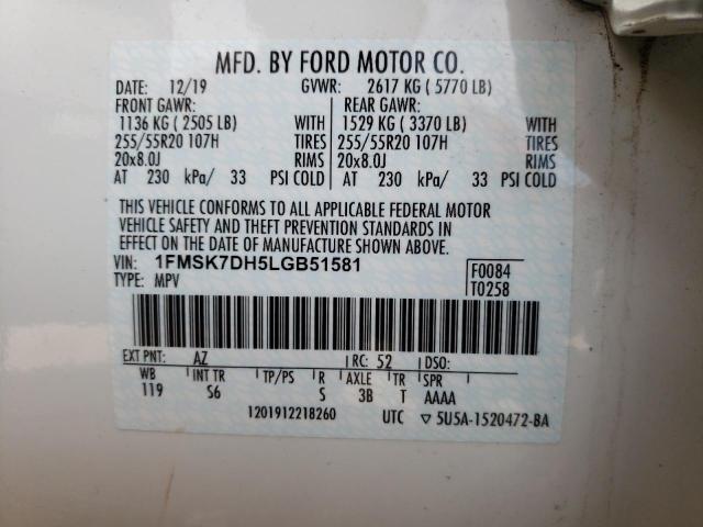 Photo 10 from auction – 2020 FORD EXPLORER X with VIN 1FMSK7DH5LGB51581