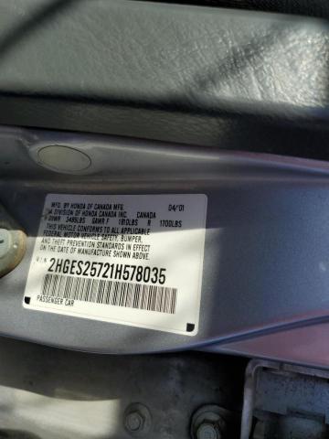 Photo 10 from auction – 2001 HONDA CIVIC with VIN 2HGES25721H578035