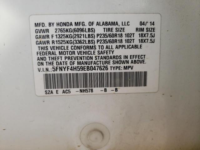 Photo 10 from auction – 2014 HONDA PILOT EXL with VIN 5FNYF4H59EB047626