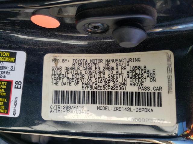 Photo 10 from auction – 2012 TOYOTA COROLLA with VIN 5YFBU4EE8CP025361