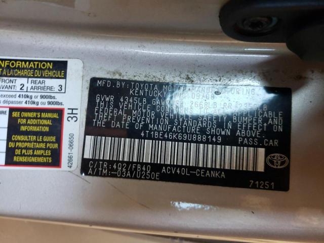 Photo 10 from auction – 2009 TOYOTA CAMRY BASE with VIN 4T1BE46K69U888149