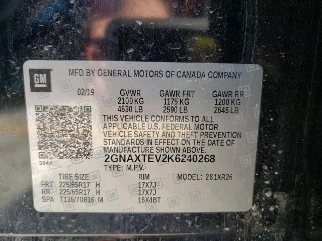 Photo 10 from auction – 2019 CHEVROLET EQUINOX LT with VIN 2GNAXTEV2K6240268