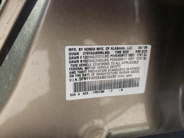 Photo 10 from auction – 2010 HONDA PILOT EXL with VIN 5FNYF4H56AB016490