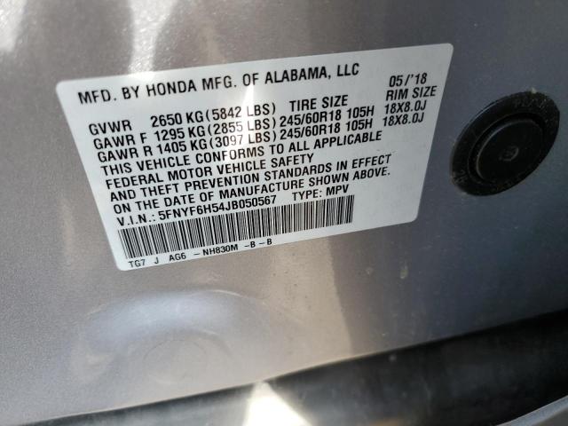 Photo 10 from auction – 2018 HONDA PILOT EXL with VIN 5FNYF6H54JB050567