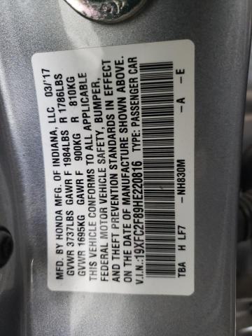 Photo 10 from auction – 2017 HONDA CIVIC EX with VIN 19XFC2F89HE220816