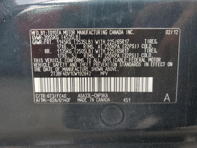 Photo 10 from auction – 2012 TOYOTA RAV4 with VIN 2T3BF4DV1CW192842