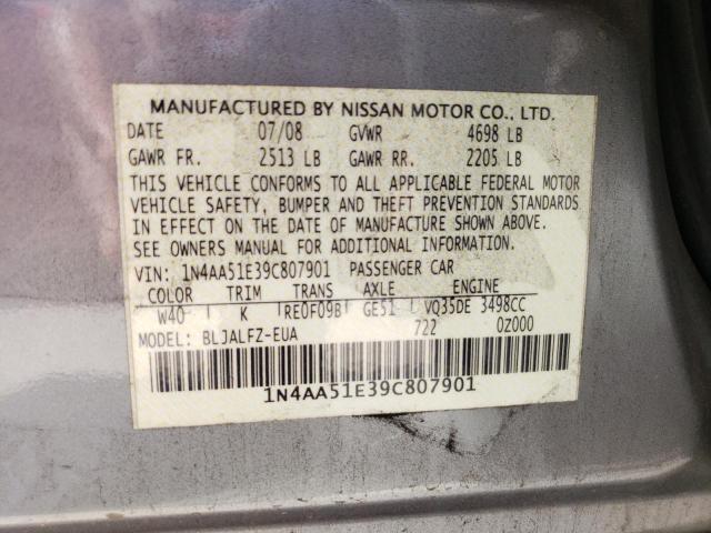 Photo 10 from auction – 2009 NISSAN MAXIMA S with VIN 1N4AA51E39C807901