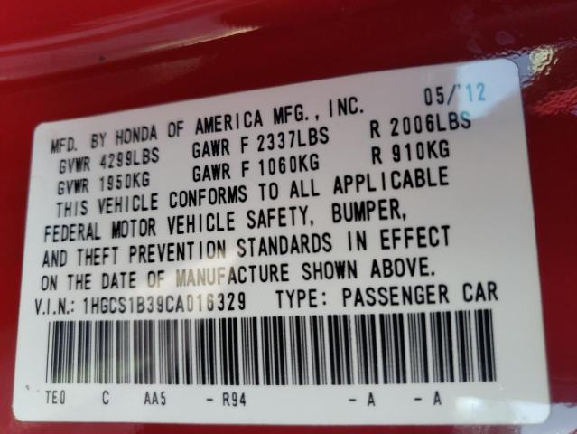 Photo 10 from auction – 2012 HONDA ACCORD LX with VIN 1HGCS1B39CA016329