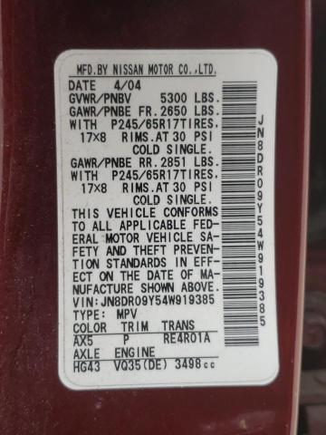 Photo 10 from auction – 2004 NISSAN PATHFINDER with VIN JN8DR09Y54W919385