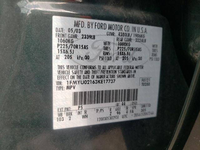 Photo 10 from auction – 2003 FORD ESCAPE XLS with VIN 1FMYU02163KE17737