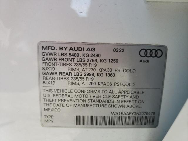 Photo 10 from auction – 2022 AUDI Q5 PREMIUM with VIN WA1EAAFY3N2079479