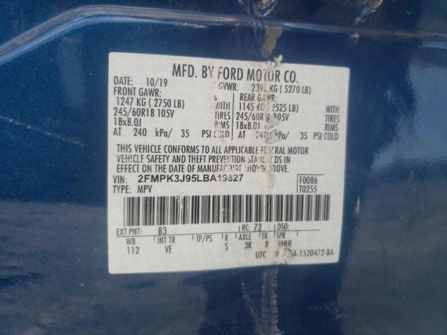 Photo 10 from auction – 2020 FORD EDGE SEL with VIN 2FMPK3J95LBA19827