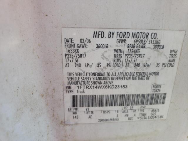Photo 10 from auction – 2006 FORD F150 with VIN 1FTRX14WX6KD23153