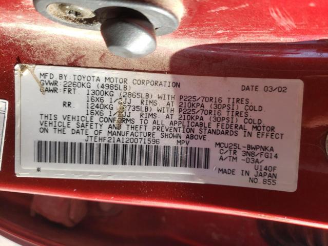 Foto 10 de la subasta – 2002 TOYOTA HIGHLANDER con VIN JTEHF21A120071596