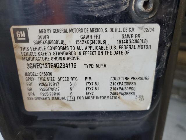Photo 10 from auction – 2004 CHEVROLET AVALANCHE with VIN 3GNEC12T64G234176