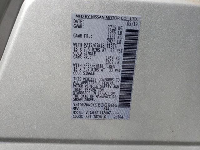 Photo 10 from auction – 2019 NISSAN PATHFINDER with VIN 5N1DR2MN9KC636986