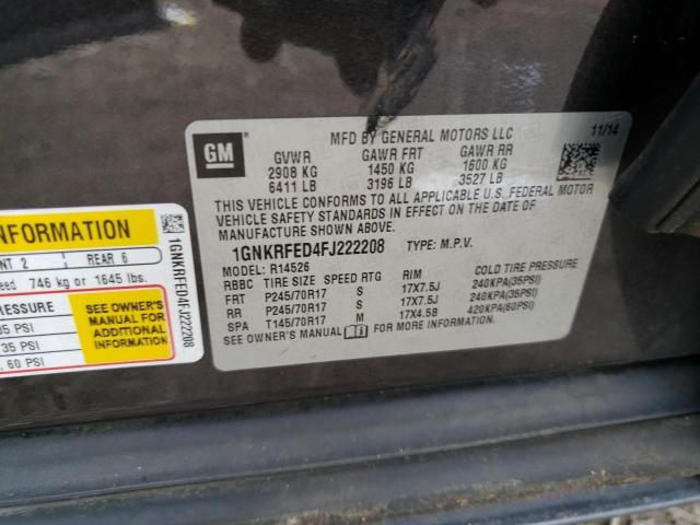 Photo 10 from auction – 2015 CHEVROLET TRAVERSE L with VIN 1GNKRFED4FJ222208